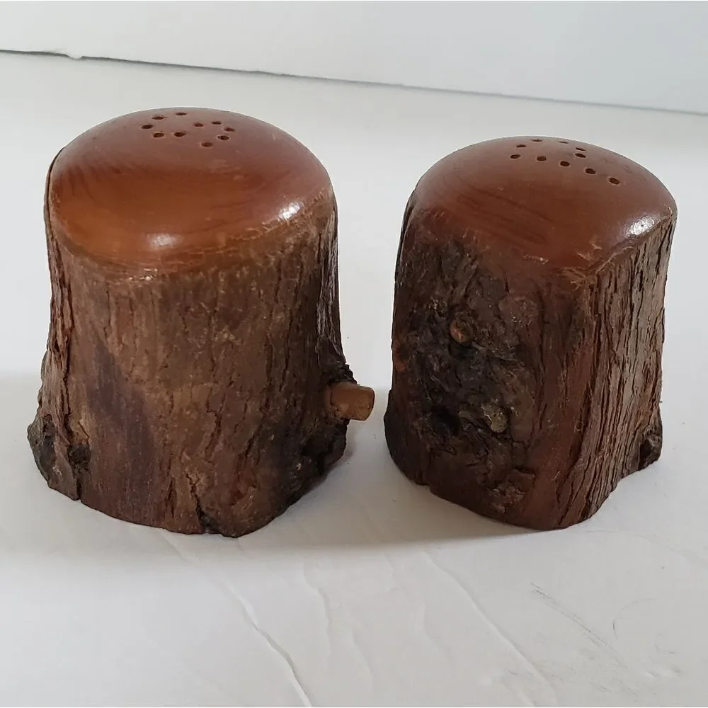 Natural Bark Wood Salt & Pepper Shakers